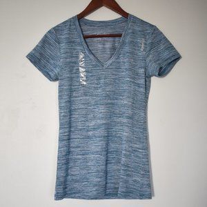 Reebok marled blue & white speedwick v-neck short sleeve shirt size XS